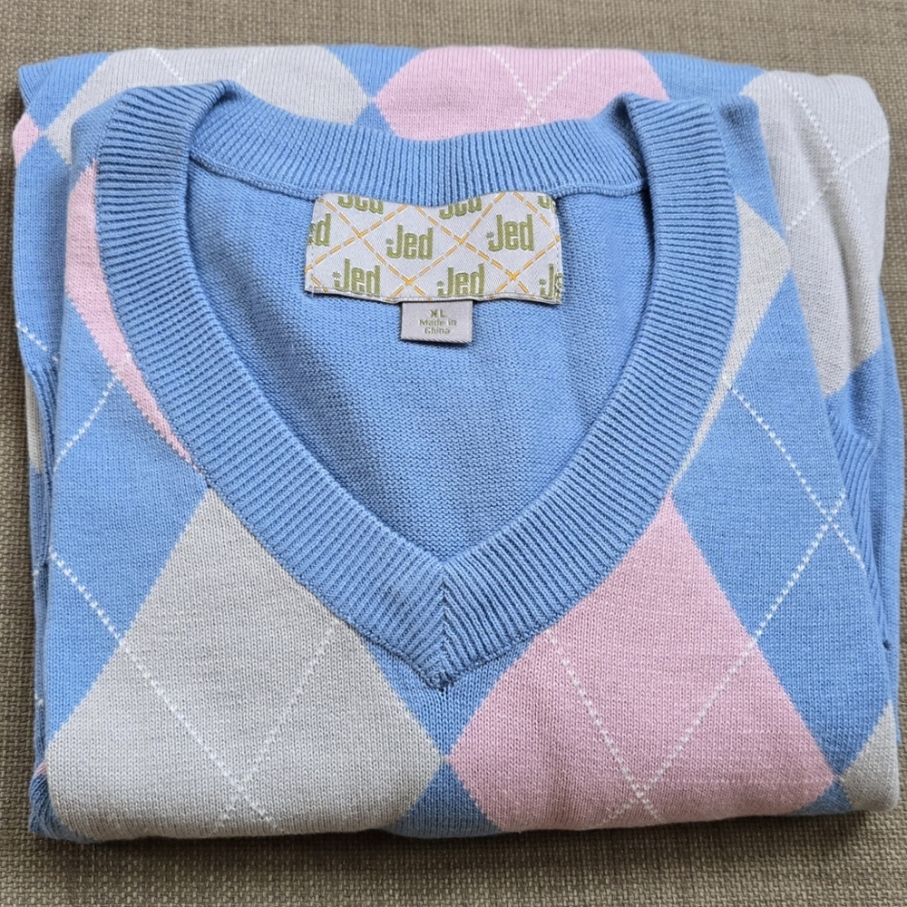 Jed Argyle V-Neck Sweater – XL – 100% Cotton – NWOT